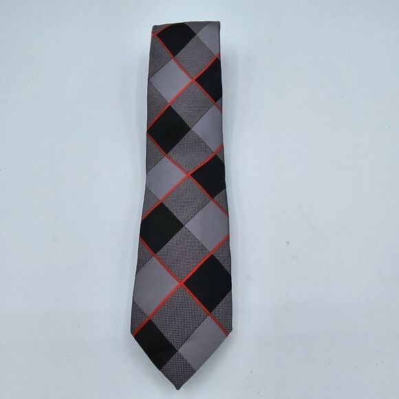 Mens Necktie Old Navy Black Grey Red Skinny Striped 49x2.5 Inch Slim Vintage - Picture 2 of 6
